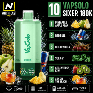 VapSolo Sixer - #10 - 🍍 Ananász-Alma-Körte • ⚡ Red Bull • 🥤 Cseresznyés Cola • 🍭 Solo #1 • 🥝 Epres Kiwi • 🍹 Sex on the Beach