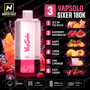 VapSolo Sixer - #03 - 🍹 Sex on the Beach • 🍉 Málnás Görögdinnye • 🤠 Happy Ranch • 🍋 Citrom-Barack • 🍓 Pink Lemonade • 🍒 Habzó Cseresznye