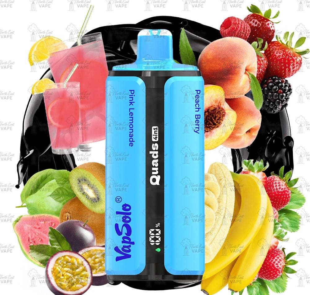 VapSolo Quads - #7 - Pink Limonádé & Kiwi Passiógyümölcs Guáva & Barack és bogyós gyümölcs & Eper és Banán4