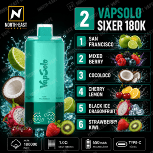 VapSolo Sixer - #02 - 🍹 San Francisco • 🫐 Erdei Gyümölcs Mix • 🥥 CocoLoco • 🍒 Cseresznye-Citrom • 🐉 Fekete Jeges Sárkánygyümölcs • 🥝 Epres Kiwi