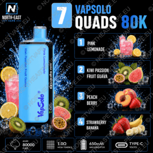 VapSolo Quads - #07 - 🍓 Pink Lemonade • 🥝 Kiwi-Maracuja-Guava • 🍑 Barackos Bogyós • 🍓 Epres Banán