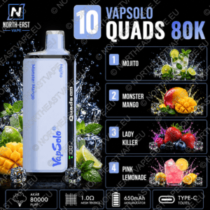 VapSolo Quads - #10 - 🍃 Mojito • 🥭 Monster Mangó • 🍹 Lady Killer • 🍓 Pink Lemonade